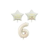 Best Bej Rakam ve Happy Bırthday Yazılı Yıldız Folyo Balon Seti Yaş 6