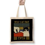 Best Cat Dad Ever Funny Cat Daddy Father Day Vintage 010 Bez Çanta Uzun Saplı - Açık Bej - 40 X 40