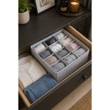 BEST CONCEPT 12 Bölmeli Gri Puantiyeli Organizer (Çorap-İç Çamaşırı-Takı) Çekmece Düzenleyici 30x23x12 cm