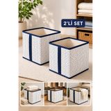 BEST CONCEPT 2 Adet Lacivert Puantiyeli Dolap İçi Çamaşır Oyuncak Düzenleyici Katlanır Saklama Kutusu 30x30x30 cm