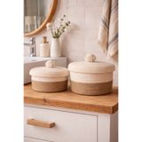 BEST CONCEPT 2’li Kapaklı Çok Amaçlı Mutfak Banyo ve Dekoratif Düzenleyici Hasır İp Sepet Organizer 23x14 20x12 cm