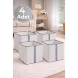 BEST CONCEPT 4 ADET-Gri Çizgili Dolap İçi Çamaşır Oyuncak Düzenleyici Katlanır Saklama Kutusu 30x30x30 cm