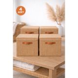 BEST CONCEPT 4 Adet - Jüt Dolap İçi Çamaşır Oyuncak Düzenleyici Katlanır Kapaklı Saklama Kutusu 30x30x30 cm