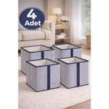 BEST CONCEPT 4 Adet Lacivert Çizgili Çok Amaçlı Dolap İçi Çamaşır Oyuncak Düzenleyici Katlanır Saklama Kutusu 30x30x30 cm