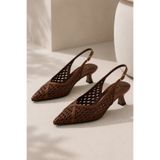 Best Cover ALIX Kadın Acı Kahve Hasır Dokulu Sivri Burun Kadeh Topuklu Slingback Ayakkabı
