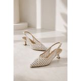 Best Cover ALIX Kadın Bej Hasır Dokulu Sivri Burun Kadeh Topuklu Slingback Ayakkabı