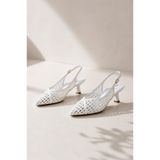 Best Cover ALIX Kadın Beyaz Hasır Dokulu Sivri Burun Kadeh Topuklu Slingback Ayakkabı