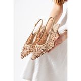 Best Cover Arıya Kadın Gold Sivri Burun Slingback Pul Payet Detaylı Ince Topuklu Ayakkabı - Bej