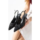 Best Cover Arıya Kadın Gold Sivri Burun Slingback Pul Payet Detaylı Ince Topuklu Ayakkabı - Siyah