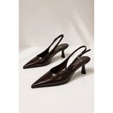 Best Cover Celıne Kadın Acı Kahve Sivri Burun Kırışık Rugan Slingback Tokalı 7 cm Ince Topuklu Ayakkabı - Kahverengi