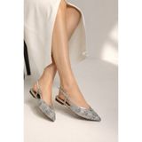 Best Cover EFTELYA Kadın Gümüş Çiçek İşlemeli Tül Sivri Burun Slingback Babet Ayakkabı