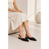 Best Cover EFTELYA Kadın Siyah Çiçek İşlemeli Tül Sivri Burun Slingback Babet Ayakkabı