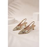 Best Cover Helın Kadın Pencere Detaylı Sivri Burun Slingback 6 cm Topuklu Ayakkabı - Gold