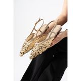 Best Cover LERINA Kadın Gold Sivri Burun Slingback Pul Payet Detaylı Düz Taban Babet Ayakkabı