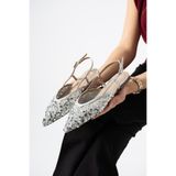 Best Cover LERINA Kadın Gümüş Sivri Burun Slingback Pul Payet Detaylı Düz Taban Babet Ayakkabı
