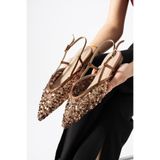 Best Cover LERINA Kadın Kahve Sivri Burun Slingback Pul Payet Detaylı Düz Taban Babet Ayakkabı