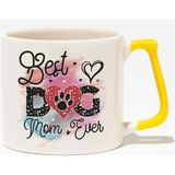 Best Dog Mom Ever No:3 Baskılı Anneler Günü Hediyelik Sarı Kulplu Modern Seramik Kupa