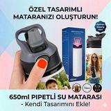 Best Hediye Pipetli Su Matarası - 650MLT - Siyah
