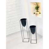 Best Hırdavat Besthırdavat 2'li Metal Ayaklı Saksı Çiçeklik Kare Siyah