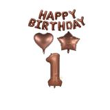 Best Kahverengi Renk Happy Bırthday Rakam Kalp Yıldız Folyo Balon Seti Yaş 1