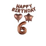 Best Kahverengi Renk Happy Bırthday Rakam Kalp Yıldız Folyo Balon Seti Yaş 6