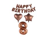 Best Kahverengi Renk Happy Bırthday Rakam Kalp Yıldız Folyo Balon Seti Yaş 8