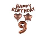 Best Kahverengi Renk Happy Bırthday Rakam Kalp Yıldız Folyo Balon Seti Yaş 9