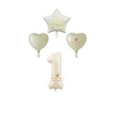 Best Krem Renk Rakam Happy Bırthday Yazılı Yıldız ve Kalpli Folyo Balon Seti Yaş 1