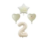Best Krem Renk Rakam Happy Bırthday Yazılı Yıldız ve Kalpli Folyo Balon Seti Yaş 2