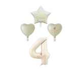Best Krem Renk Rakam Happy Bırthday Yazılı Yıldız ve Kalpli Folyo Balon Seti Yaş 4