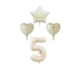 Best Krem Renk Rakam Happy Bırthday Yazılı Yıldız ve Kalpli Folyo Balon Seti Yaş 5