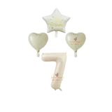 Best Krem Renk Rakam Happy Bırthday Yazılı Yıldız ve Kalpli Folyo Balon Seti Yaş 7