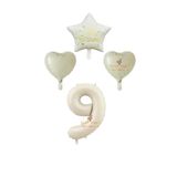 Best Krem Renk Rakam Happy Bırthday Yazılı Yıldız ve Kalpli Folyo Balon Seti Yaş 9