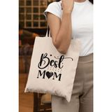 Best Mom Baskılı Anneler Günü Hediyelik Bej %100 Pamuklu Ham Bez Bej Çanta