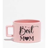 Best Mom Baskılı Anneler Günü Hediyelik Pembe Dikdörtgen Kulplu Fincan Kupa Bardak