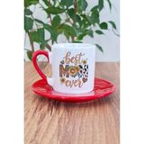 Best Mom Ever Baskılı Anneler Günü Hediyelik Kırmızı Porselen Türk Kahvesi Fincanı - 1 Adet