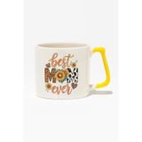 Best Mom Ever Baskılı Anneler Günü Hediyelik Sarı Kulplu Modern Seramik Kupa, QBLK5000-SR