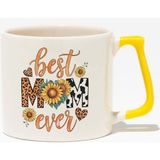 Best Mom Ever Baskılı Anneler Günü Hediyelik Sarı Kulplu Modern Seramik Kupa