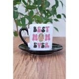 Best Mom Ever No:2 Baskılı Anneler Günü Hediyelik Siyah Porselen Türk Kahvesi Fincanı - 1 Adet