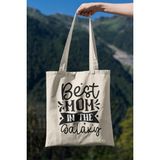 Best Mom In The Galaxy Baskılı Anneler Günü Hediyelik Bej %100 Pamuklu Ham Bez Bej Çanta