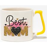 Best Mom No:2 Baskılı Anneler Günü Hediyelik Sarı Kulplu Modern Seramik Kupa