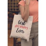 Best Mommy Ever Anneler Günü Anneye Hediye Baskılı %100 Pamuklu Ham Bez Bej Çanta