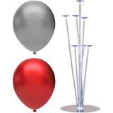 Best Parti 7 Çubuklu Balon Standı + 100 Adet Balon ( Kırmızı, Gümüş )