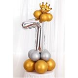 BEST PARTİ DOĞUM GÜNÜ PARTİ SÜSLERİ Gümüş Renk 7 Yaş Krom Gold-gümüş Renkler Altın Taçlı Balon Seti