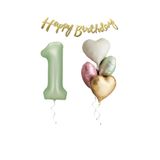 BEST PARTİ DOĞUM GÜNÜ PARTİ SÜSLERİ Su Yeşili Renk Rakam Kalp Balon Happy Bırthday Yazılı Doğum Günü Seti Yaş 1