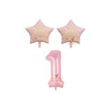 Best Pembe Renk Rakam ve Happy Bırthday Yazılı Yıldız Folyo Balon Seti Yaş 1