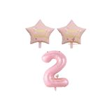 Best Pembe Renk Rakam ve Happy Bırthday Yazılı Yıldız Folyo Balon Seti Yaş 2