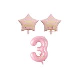 Best Pembe Renk Rakam ve Happy Bırthday Yazılı Yıldız Folyo Balon Seti Yaş 3