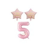 Best Pembe Renk Rakam ve Happy Bırthday Yazılı Yıldız Folyo Balon Seti Yaş 5