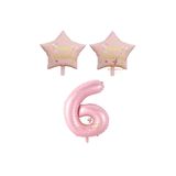 Best Pembe Renk Rakam ve Happy Bırthday Yazılı Yıldız Folyo Balon Seti Yaş 6